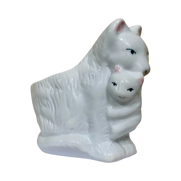 Mama Cat Holding Baby Kitten Planter Figurine, Ceramic, Vintage - (1950's) - Picture 3 of 10